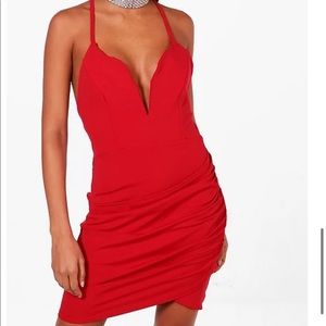 Red Boohoo Wrap Dress